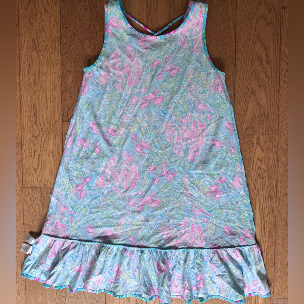 Lilly Pulitzer Kristen Flounce Swing Dress SZ S Amalfi Blue Best Fishes - Picture 13 of 15